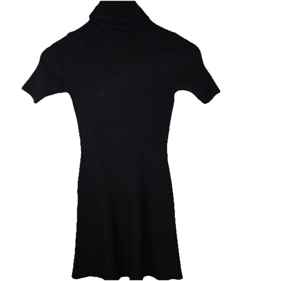 Theory Black Wool Blend Short Sleeve Turtleneck Dress Whimsy Goth Small - Picture 6 of 6